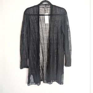 S NWT Eileen Fisher Black Fine Organic Linen Crepe Cardigan $248